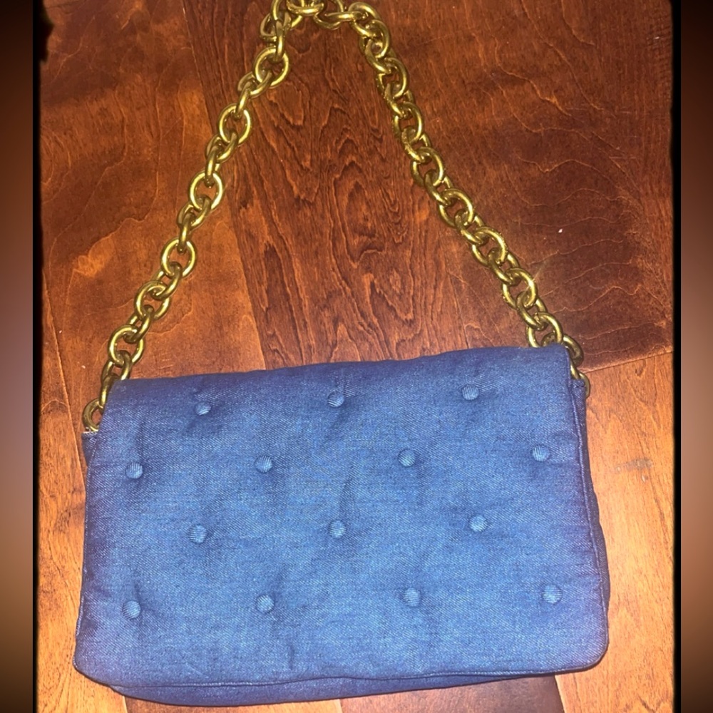 Dark Washed Blue Jean arm purse/shoulder bag with gold chain